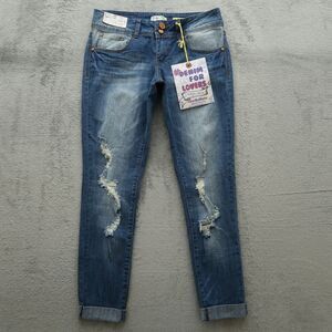 Indigo Rein Jeans Junior's Size 7 Blue Low-Rise Skinny 28" Inseam Distressed NWT